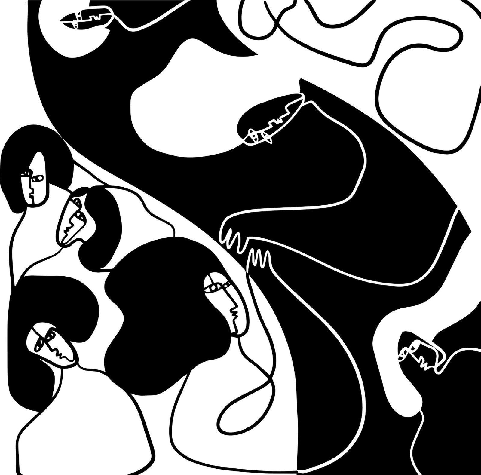 Ocean: two figures reaching across black waves.
