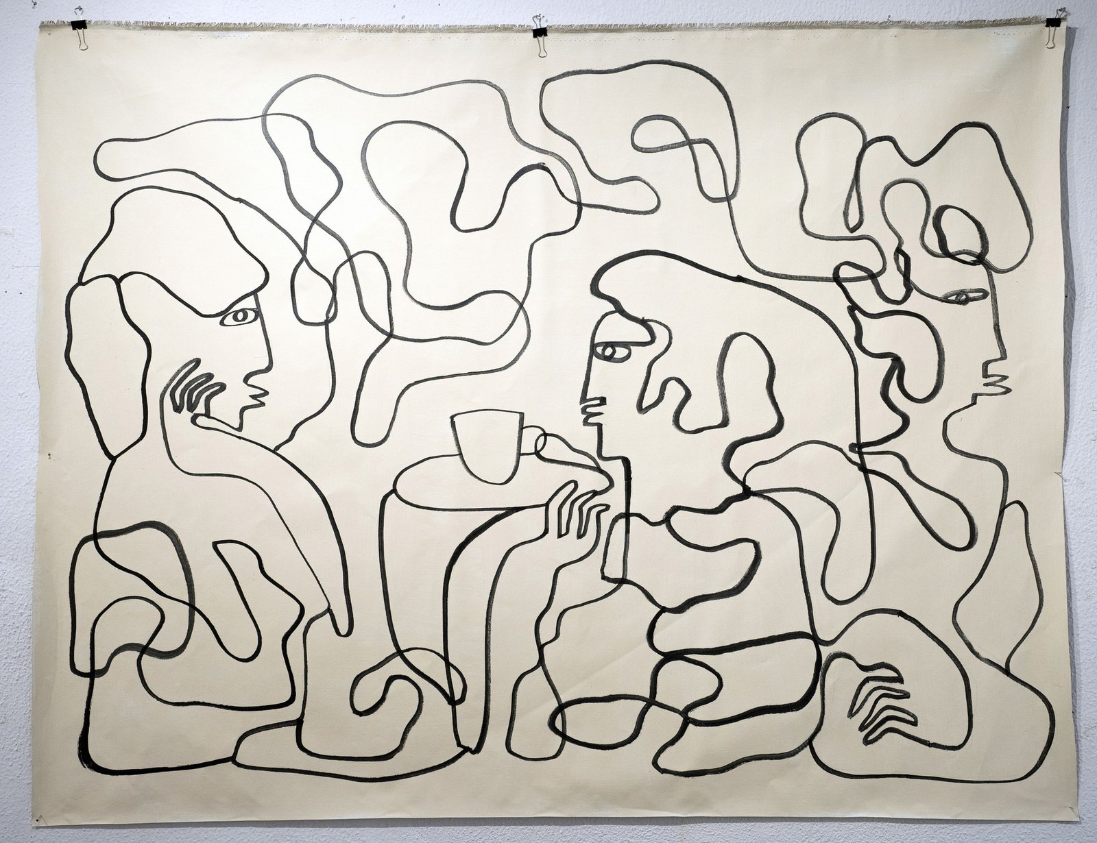 A wide canvas of interlocking line figures.