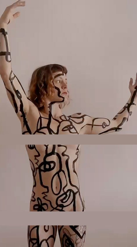 The painted body in a standing pose.