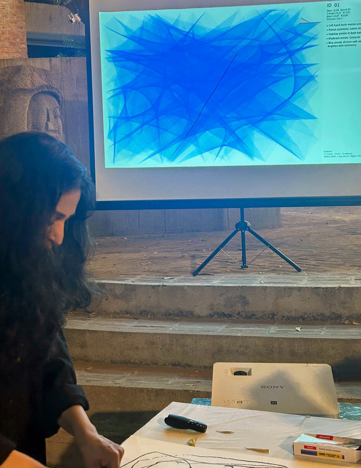 The live digital trace projected on a screen in the gallery.