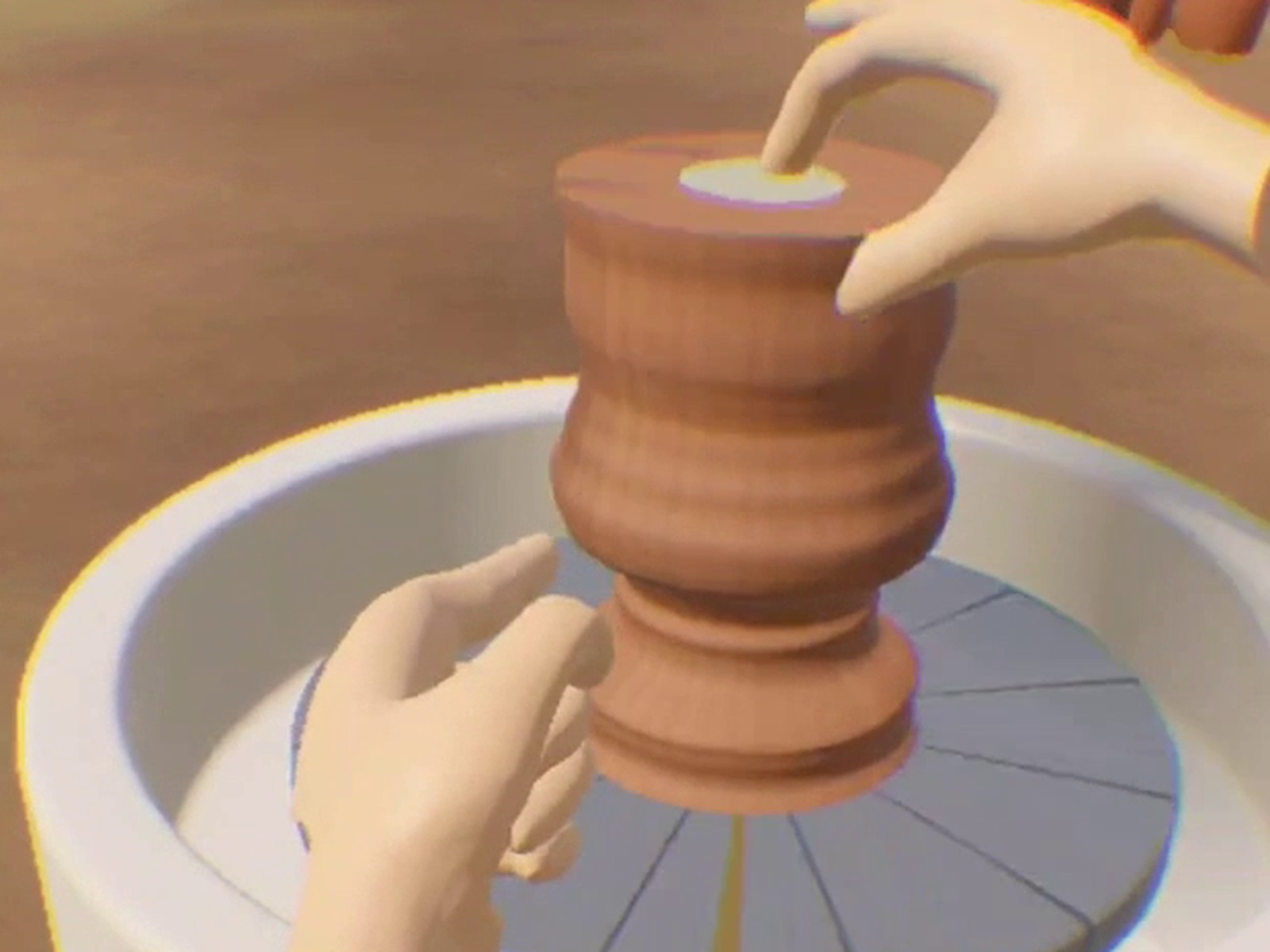 NeuroPottery cover: virtual hands pulling up the walls of a clay pot on a potter’s wheel
