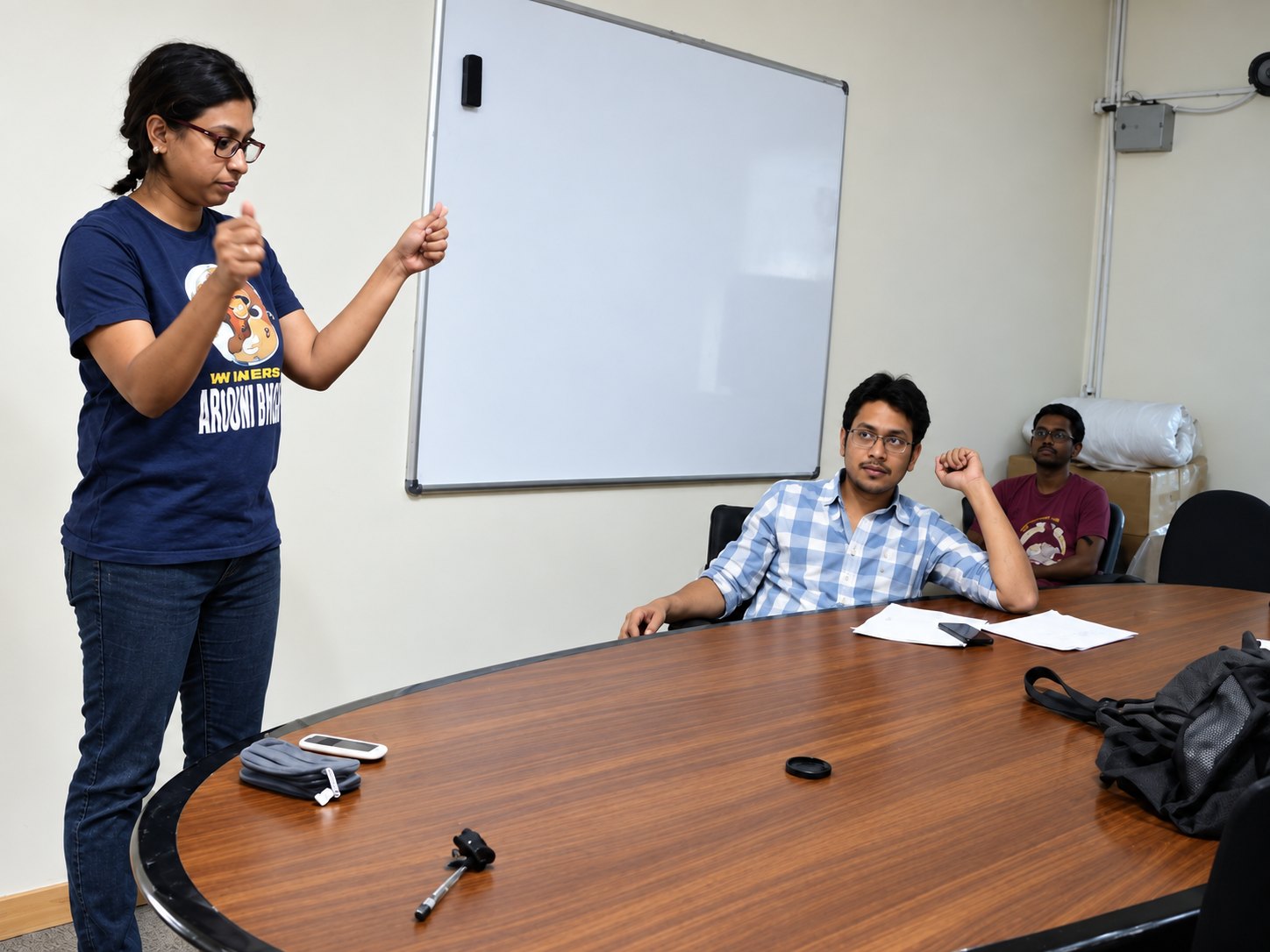 A team member performs a gesture during internal testing.