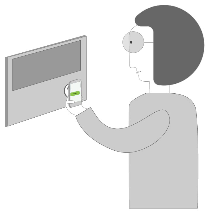 Illustration: a person holds a phone to the tag on the sign.