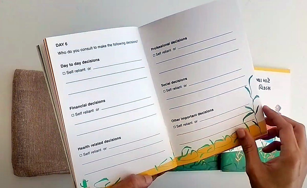 The booklet held open at day 6 · agency: Who you consult on day-to-day, financial, health and other decisions.