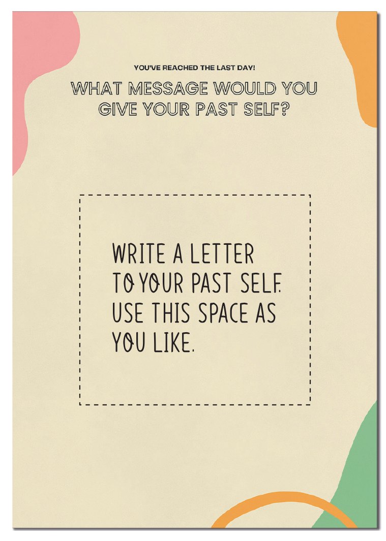 A card asking: what message would you give your past self? Write a letter to your past self.